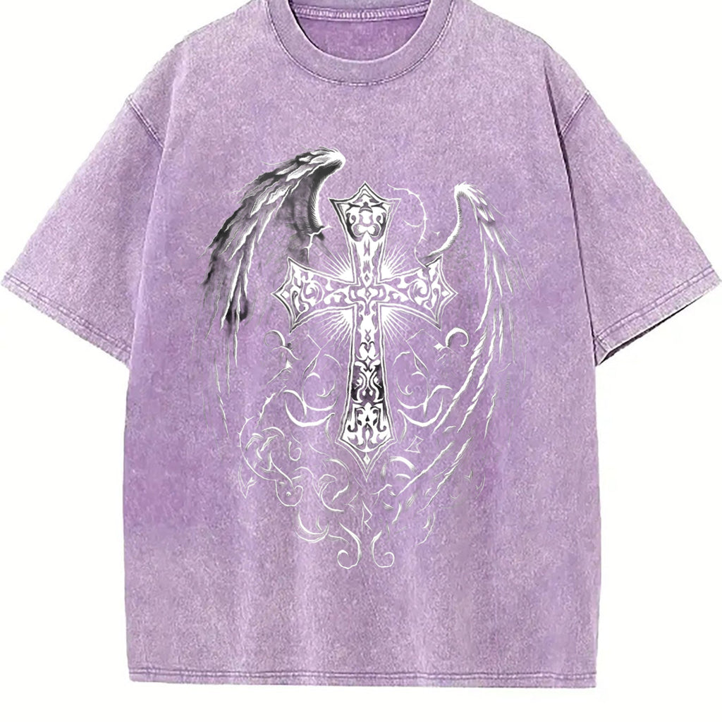 Ornate Silver Cross & Feathered Wings On A Sun-faded product image 6