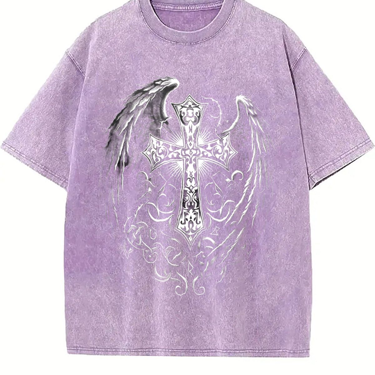 Ornate Silver Cross & Feathered Wings On A Sun-faded product image 6