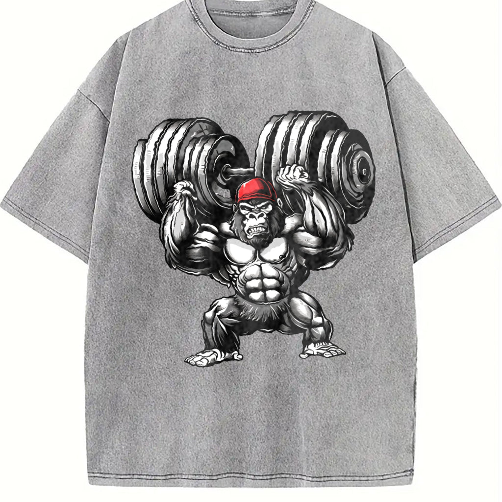 Muscular Gorilla With A Dumbbell Vintage Washed T-Shirt product image 5
