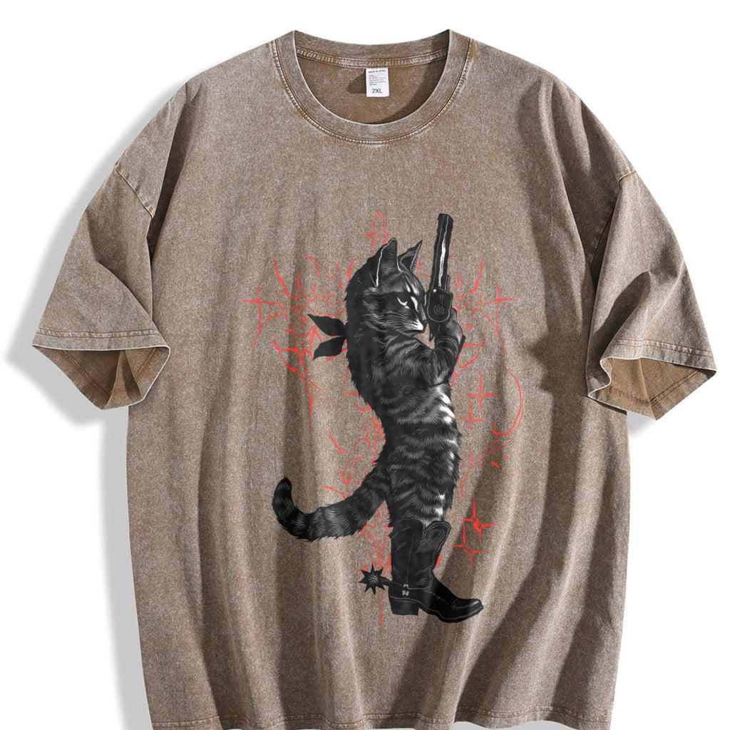 Cowboy Cat Neo-tribal Vintage Washed T-Shirt product image 3