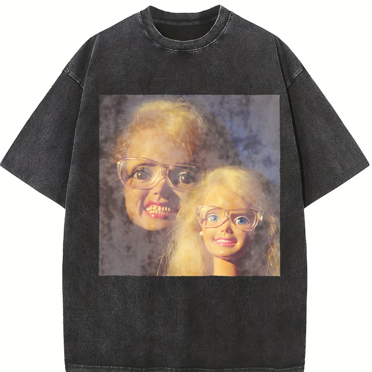 Doll with Glasses Double Portrait Vintage Washed T-Shirt product image 2