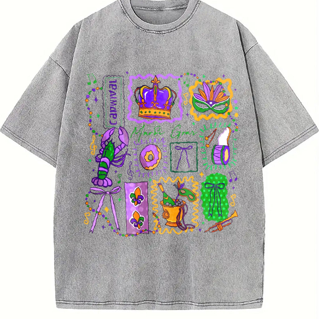 Mardi Gras Doodle Icons Vintage Washed T-Shirt product image 5