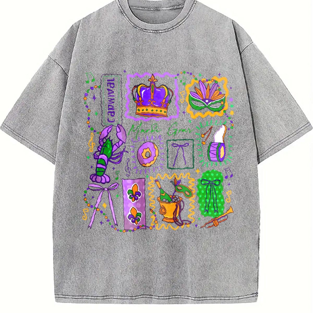 Mardi Gras Doodle Icons Vintage Washed T-Shirt product image 5
