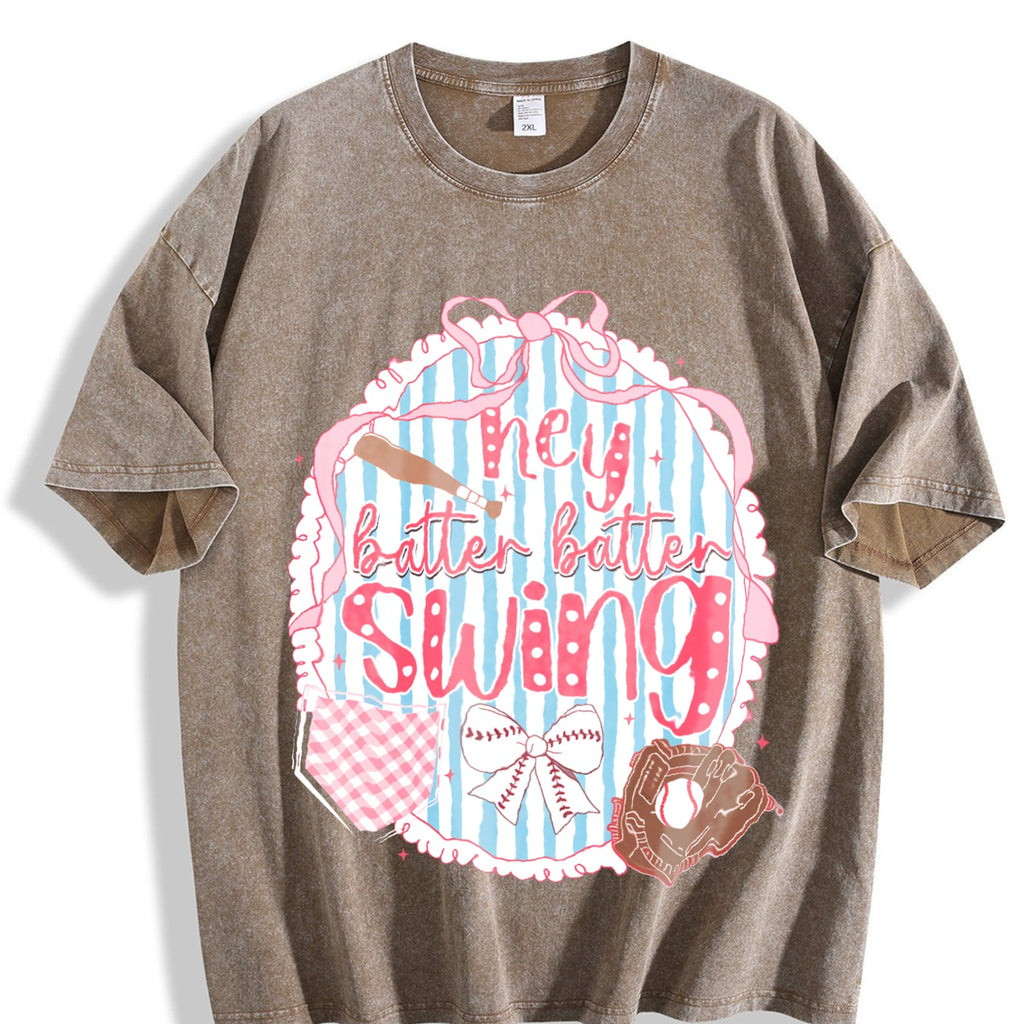 Preppy Baseball Bow Glitter Vintage Washed T-Shirt product image 3