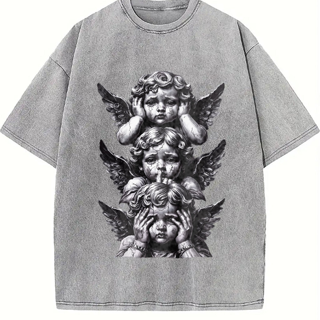 Gothic Three Wise Monkeys Angel Statue Vintage Washed product image 5