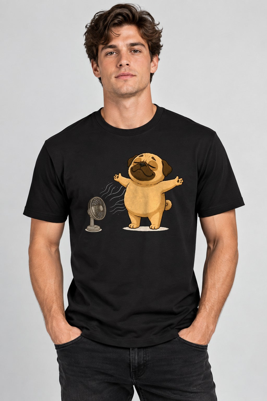 Chubby Pug Dog Cooling Down Electric Fan Summer Heat Humor product image 2