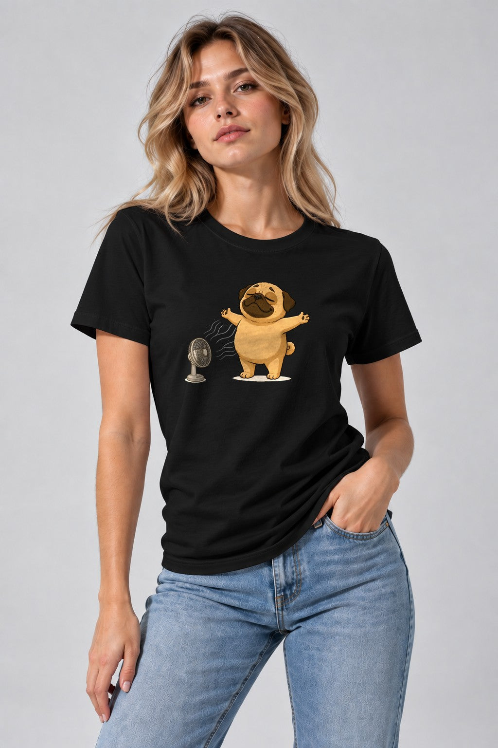 Chubby Pug Dog Cooling Down Electric Fan Summer Heat Humor product image 2