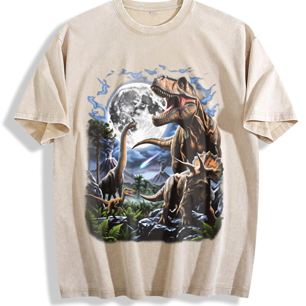 Dinosaurs under the Full Moon Vintage Washed T-Shirt product image 1