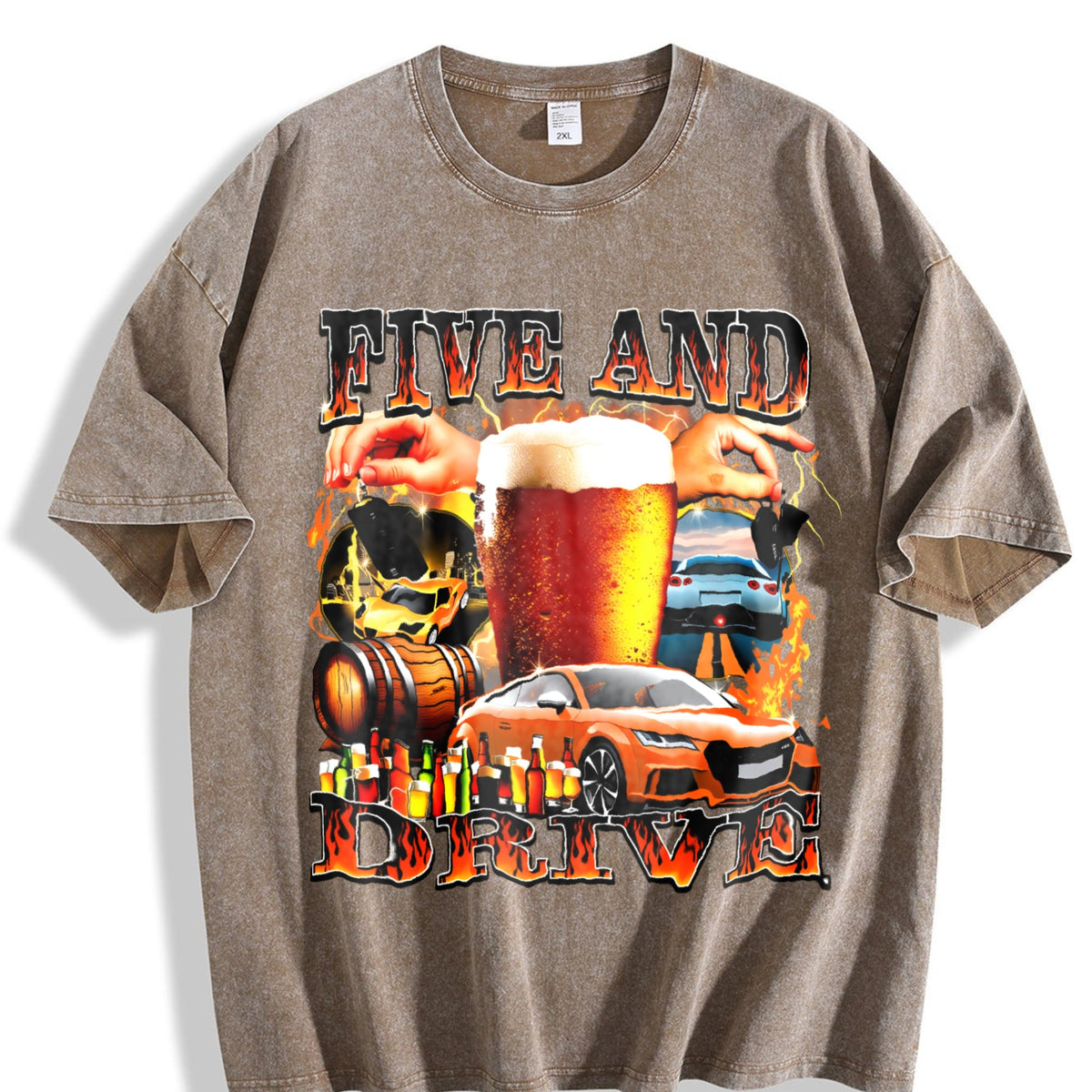 Five And Drive Funny Vintage Washed T-Shirt product image 3