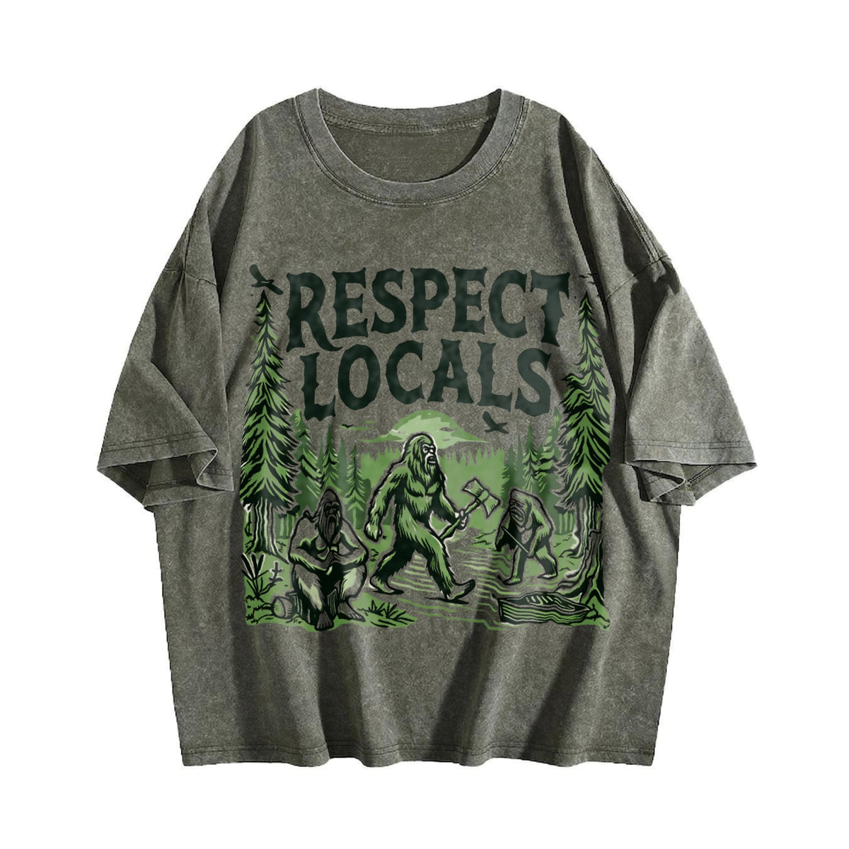 Funny Big Foot Respect Locals 90s Vintage Washed T-Shirt product image 4