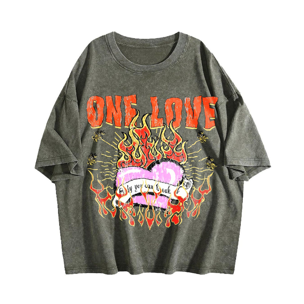 One Love Flame Heart Vintage Washed T-Shirt product image 4