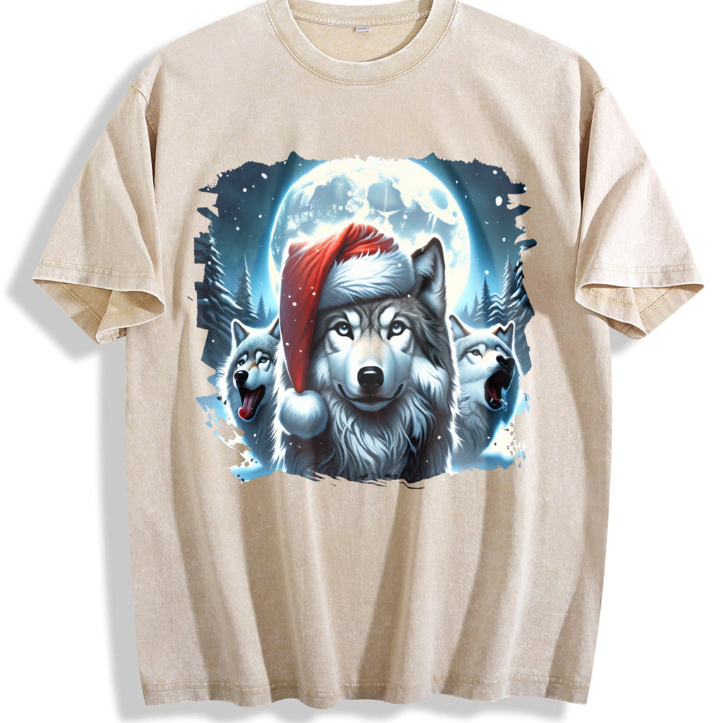 Christmas Wolf Funny Teenager Vintage Washed T-Shirt product image 1