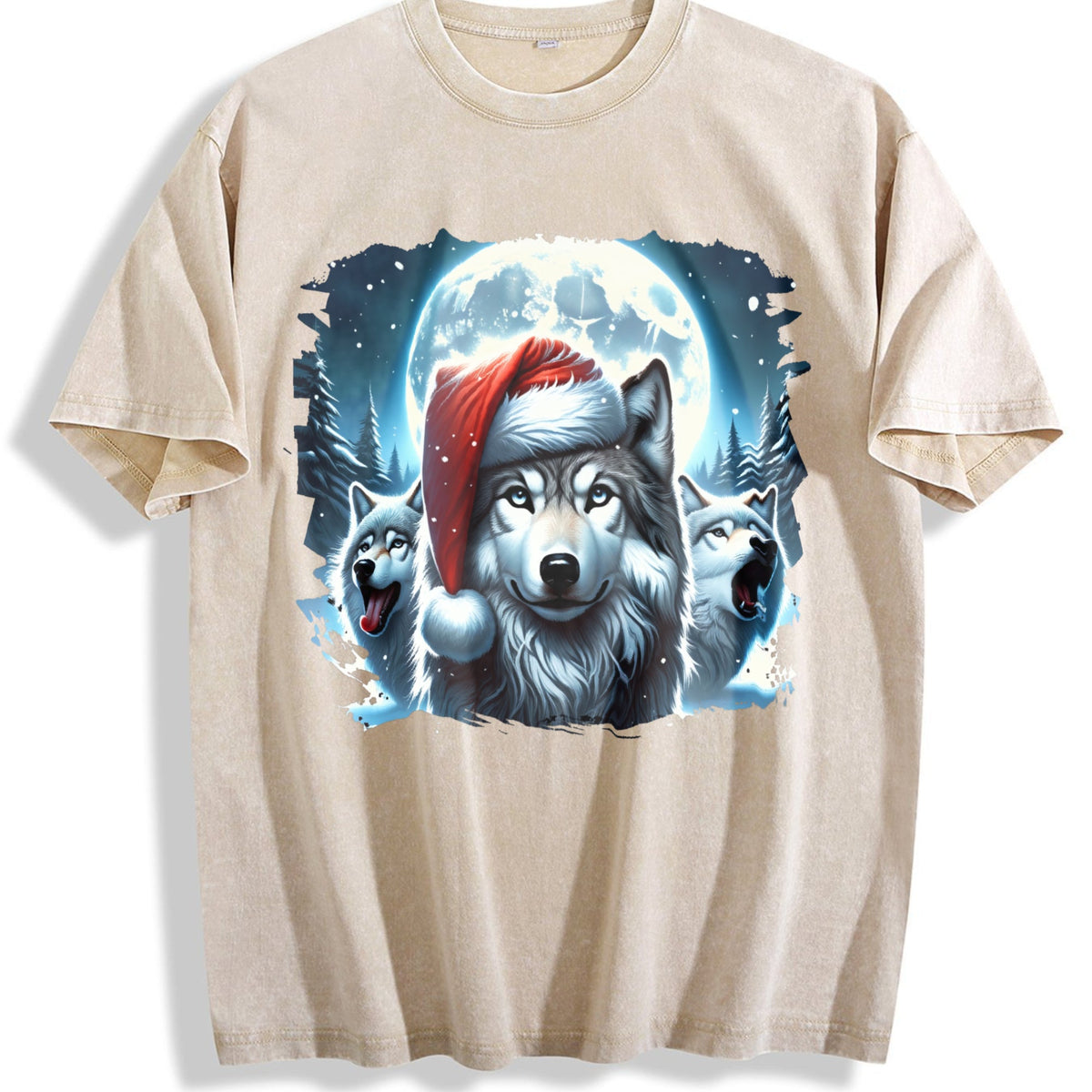 Christmas Wolf Funny Teenager Vintage Washed T-Shirt product image 1