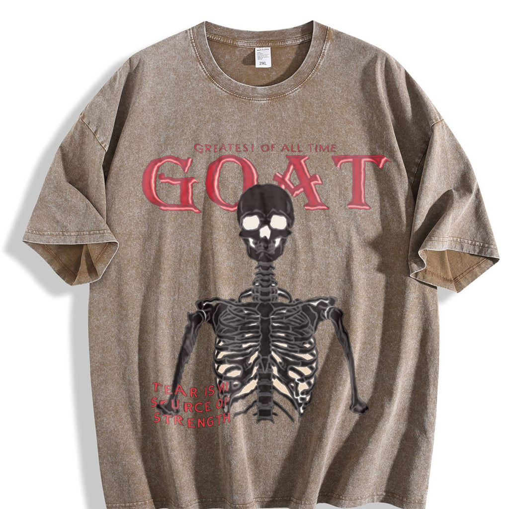 Goat Skeleton Fire White Vintage Washed T-Shirt product image 3