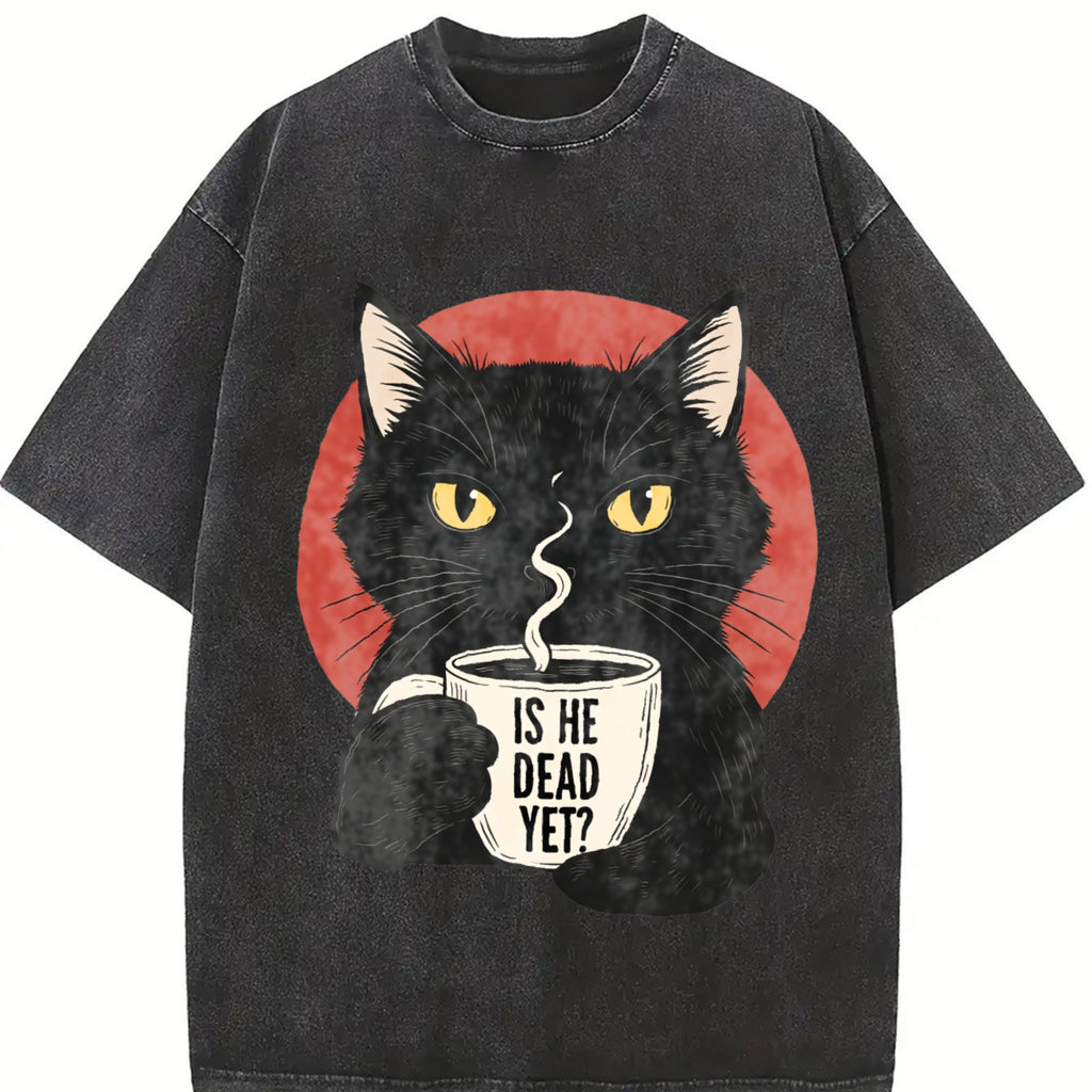 Is He Dead Yet Black Cat Vintage Washed T-Shirt product image 2