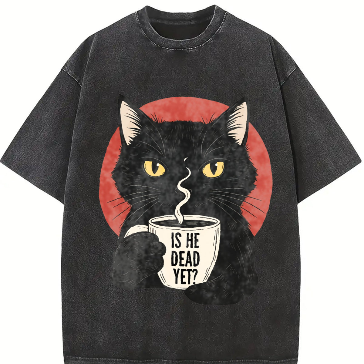 Is He Dead Yet Black Cat Vintage Washed T-Shirt product image 2