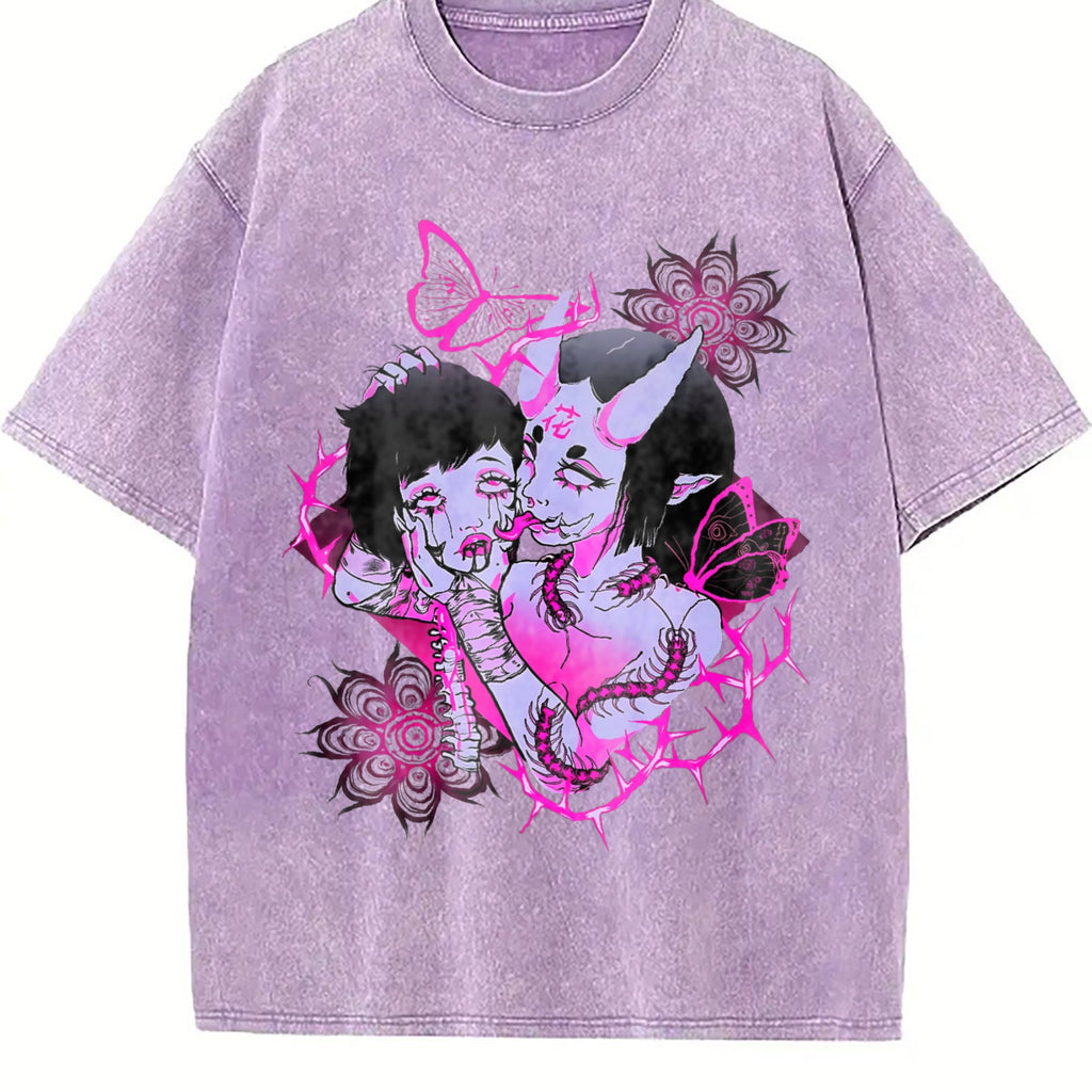 Japanese Demon Girl Gothic Vintage Washed T-Shirt product image 6
