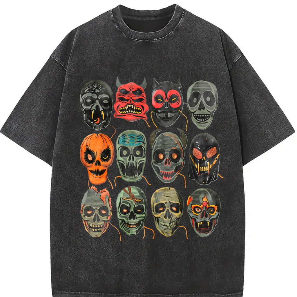 Halloween Scary Masks 90s Vintage Washed T-Shirt product image 2