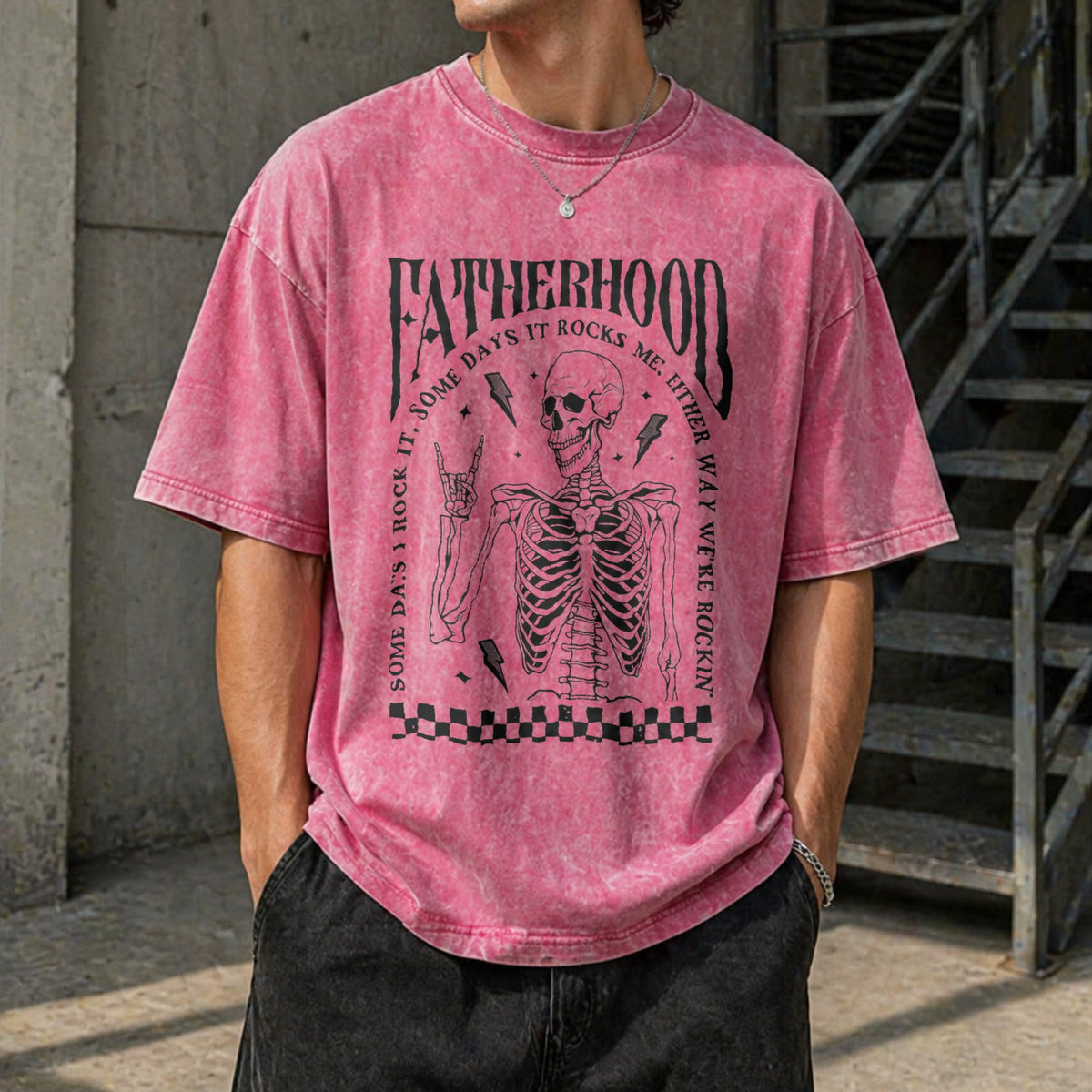 Fatherhood Dad Funny Skeleton First Time Vintage Washed product image 14
