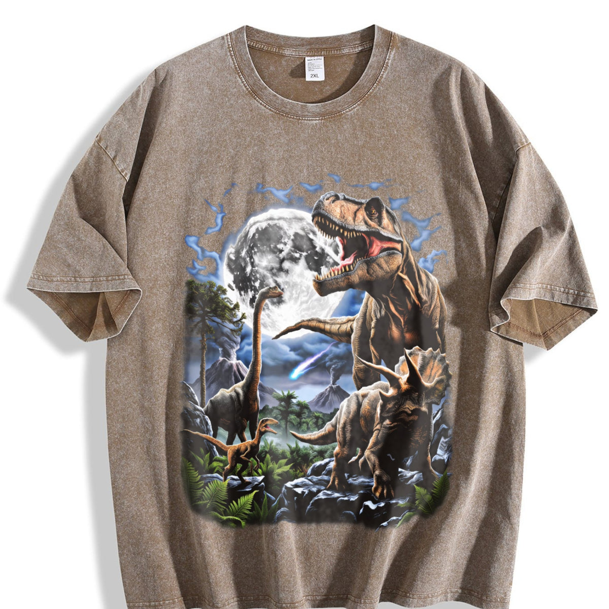 Dinosaurs under the Full Moon Vintage Washed T-Shirt product image 3