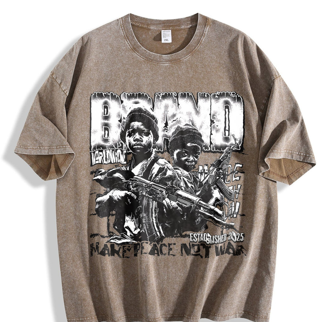 Make Peace Not War Soldier Art Vintage Washed T-Shirt product image 3