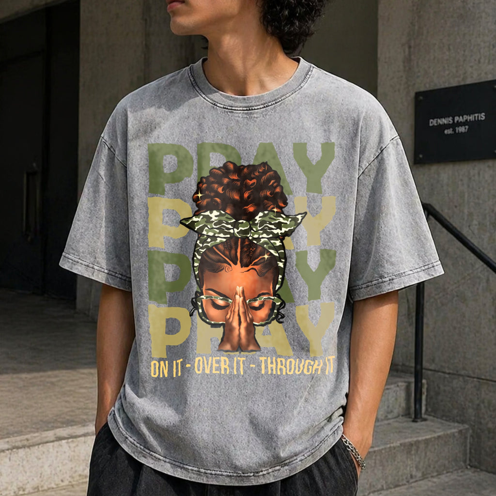 Pray On It Over It Black Woman Afro Christian Vintage product image 12