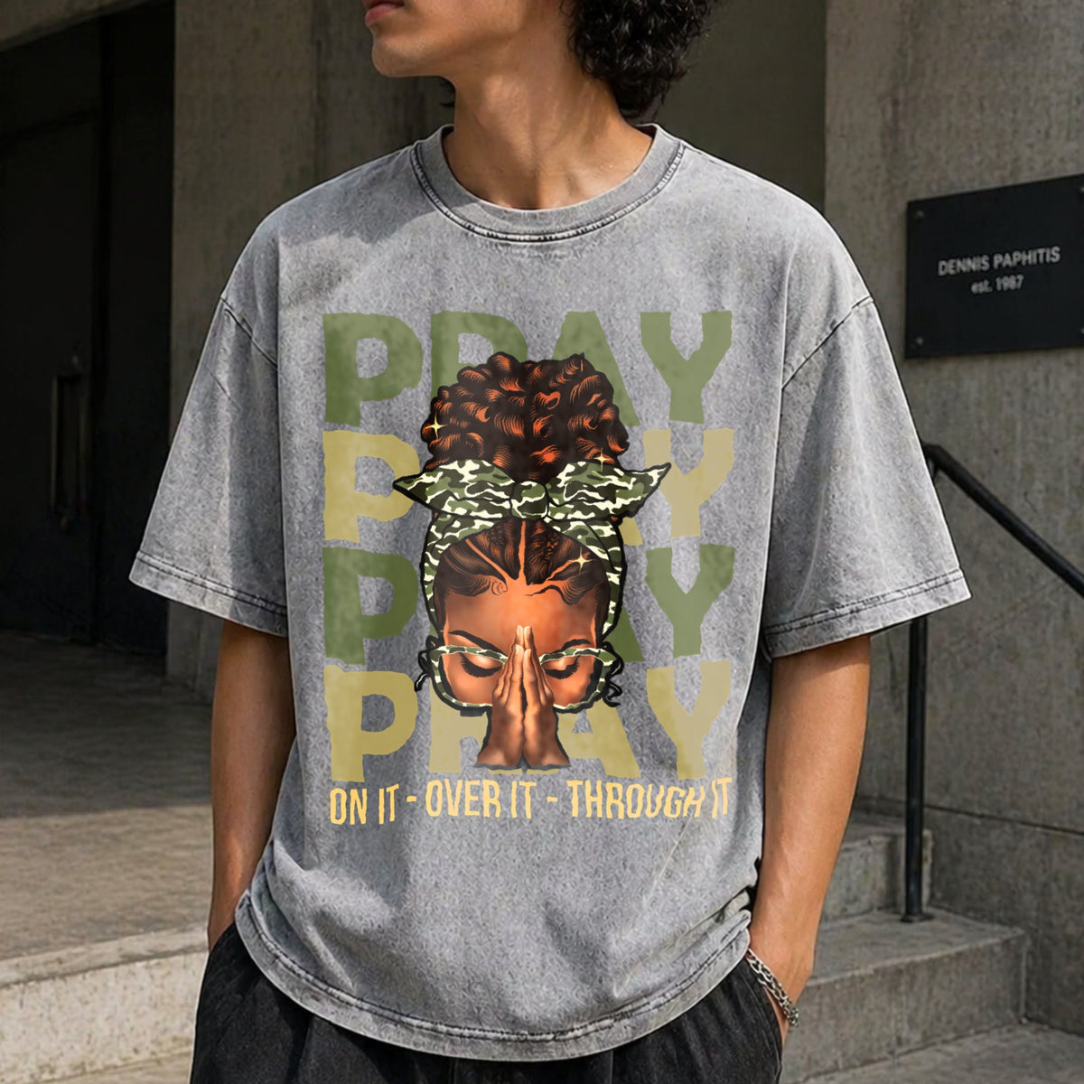 Pray On It Over It Black Woman Afro Christian Vintage product image 12