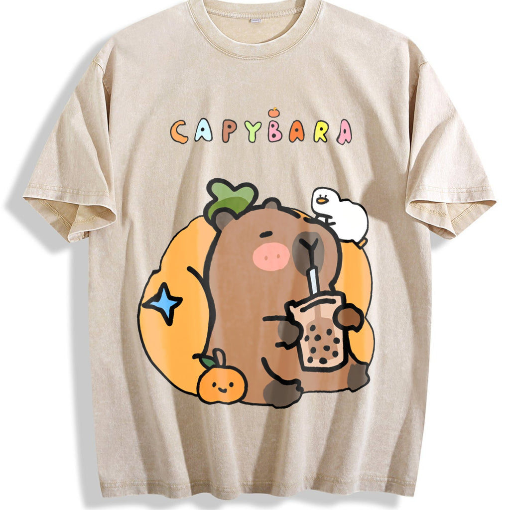 New Spring Summer Cool Capybara Cartoon Vintage Washed product image 1