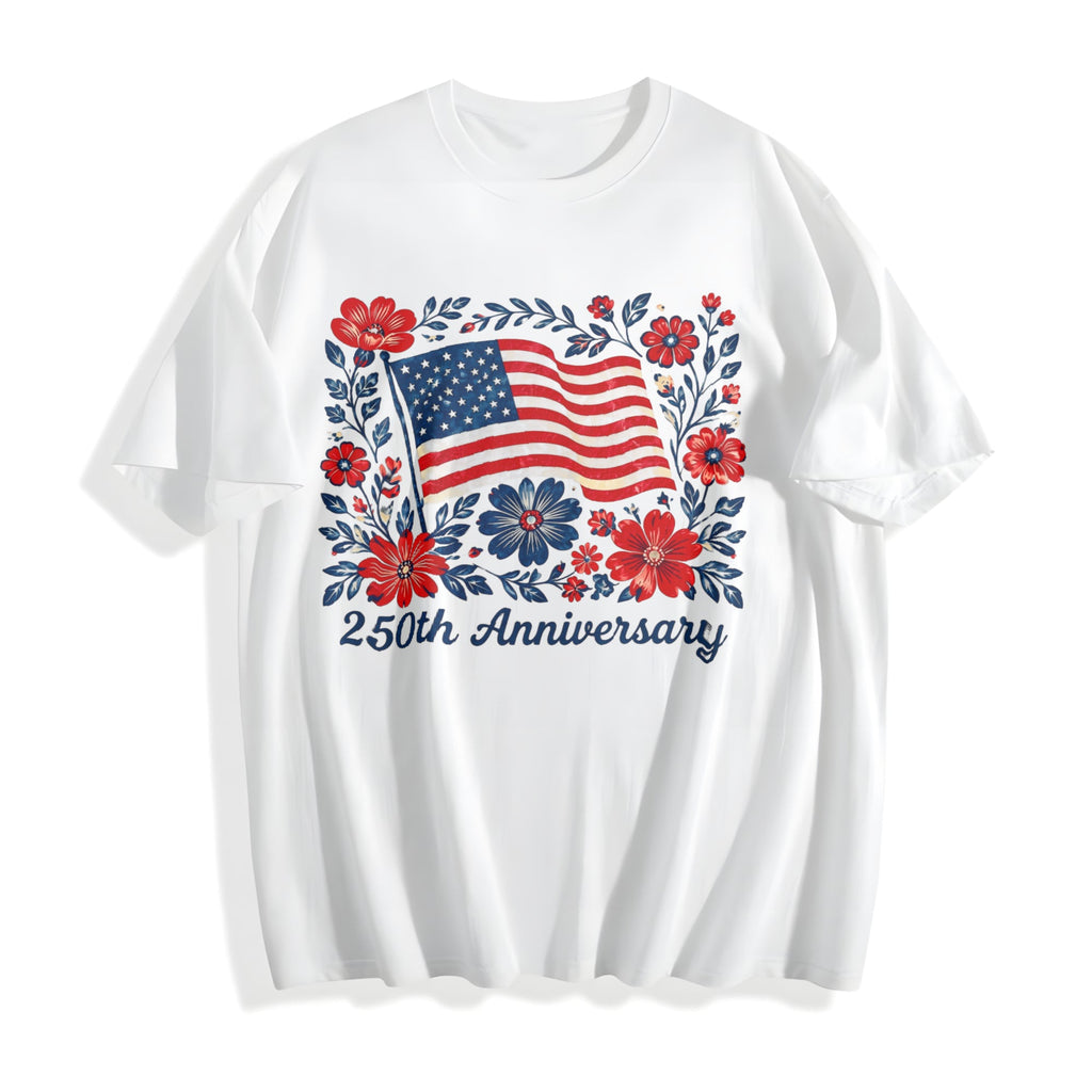 4th July 250th Year Floral USA Flag Cotton T-Shirt product image 2