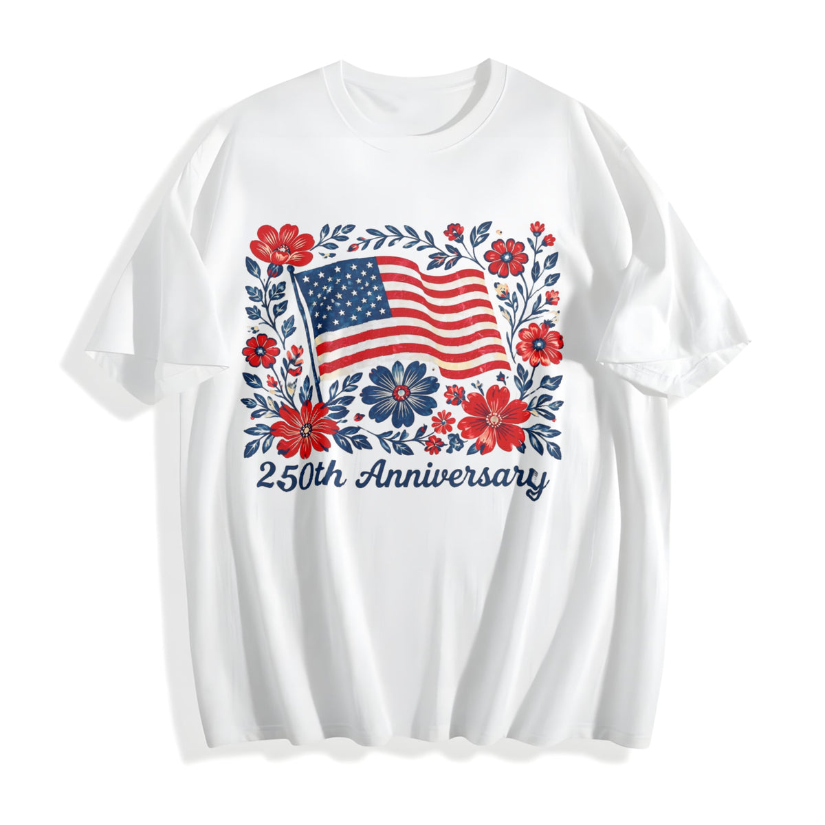 4th July 250th Year Floral USA Flag Cotton T-Shirt product image 2