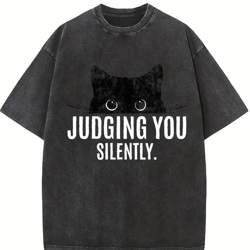 Judging You Silently Cat Vintage Washed T-Shirt product image 2