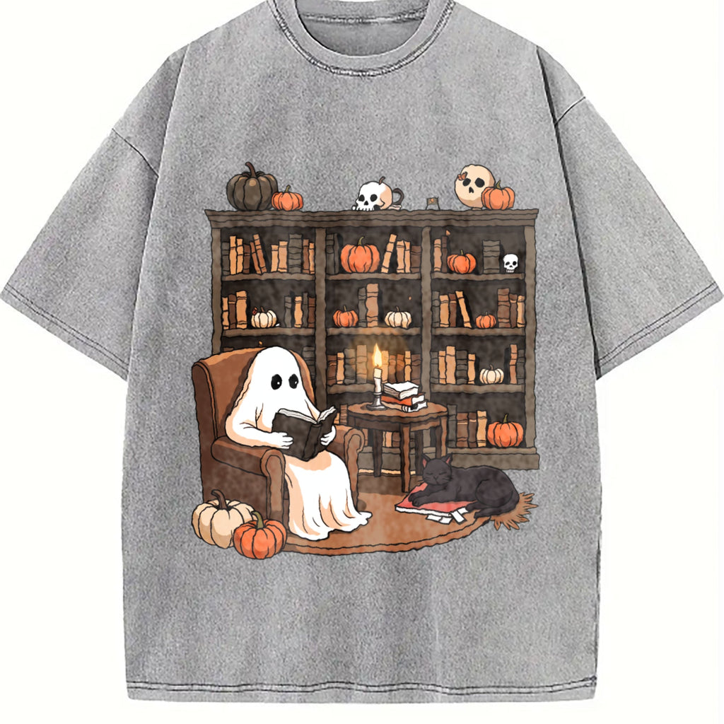 Ghost Reading Books Vintage Washed T-Shirt product image 5