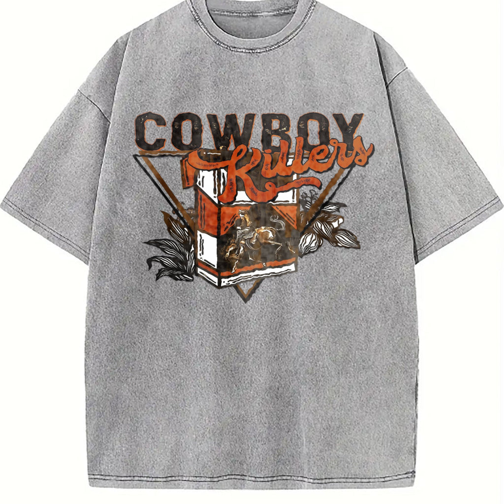 Front Back Western Cowboy Vintage Washed T-Shirt product image 5