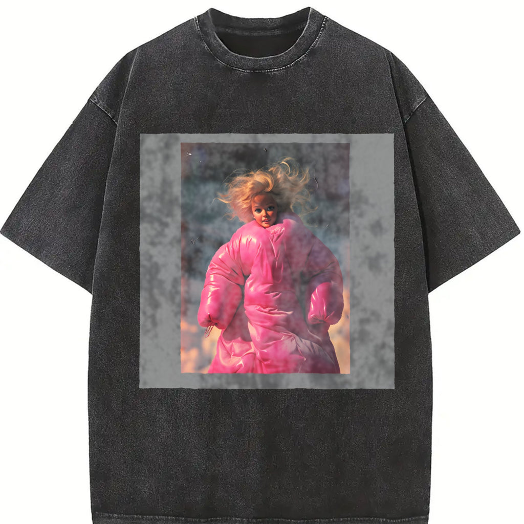 Doll in Pink with Flames Vintage Washed T-Shirt product image 2