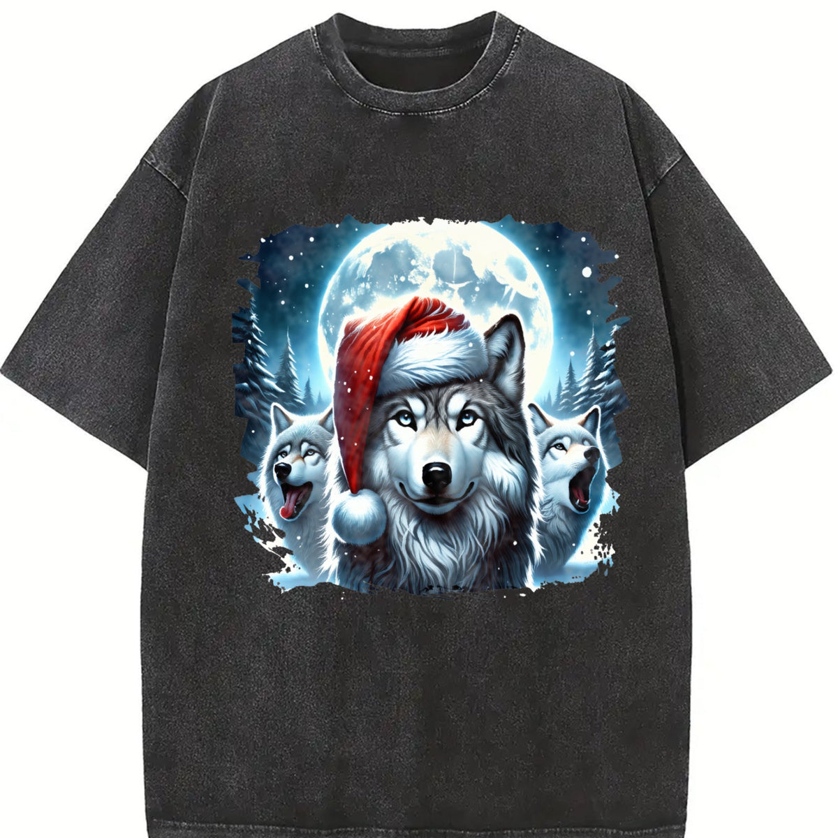 Christmas Wolf Funny Teenager Vintage Washed T-Shirt product image 2