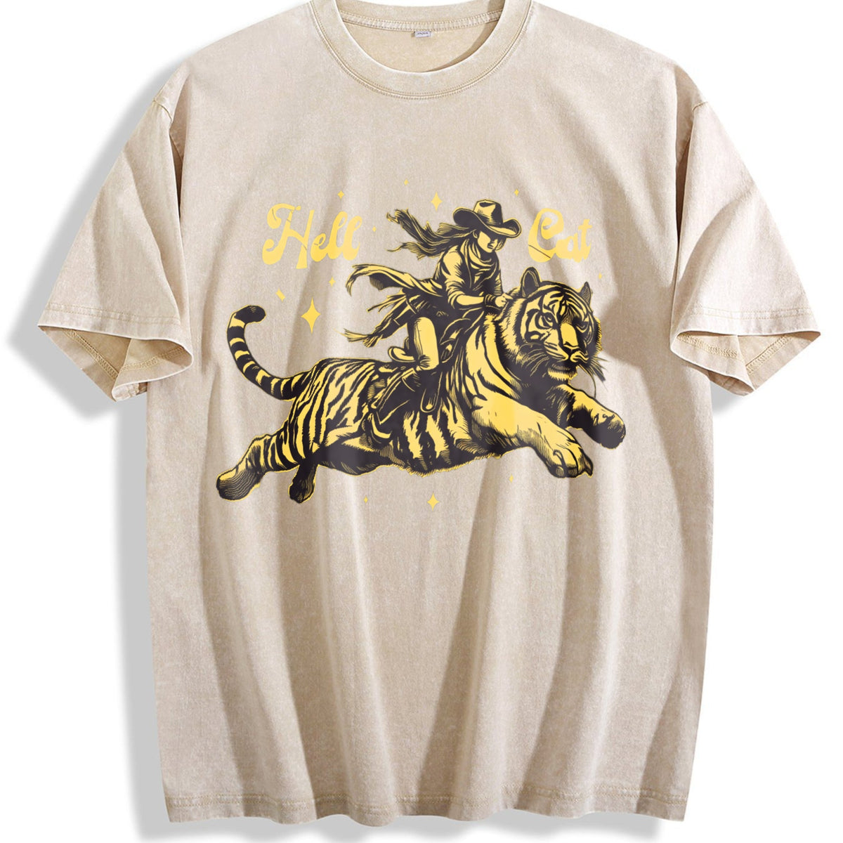 Hell Cat Cowgirl Riding Tiger Vintage Washed T-Shirt product image 1