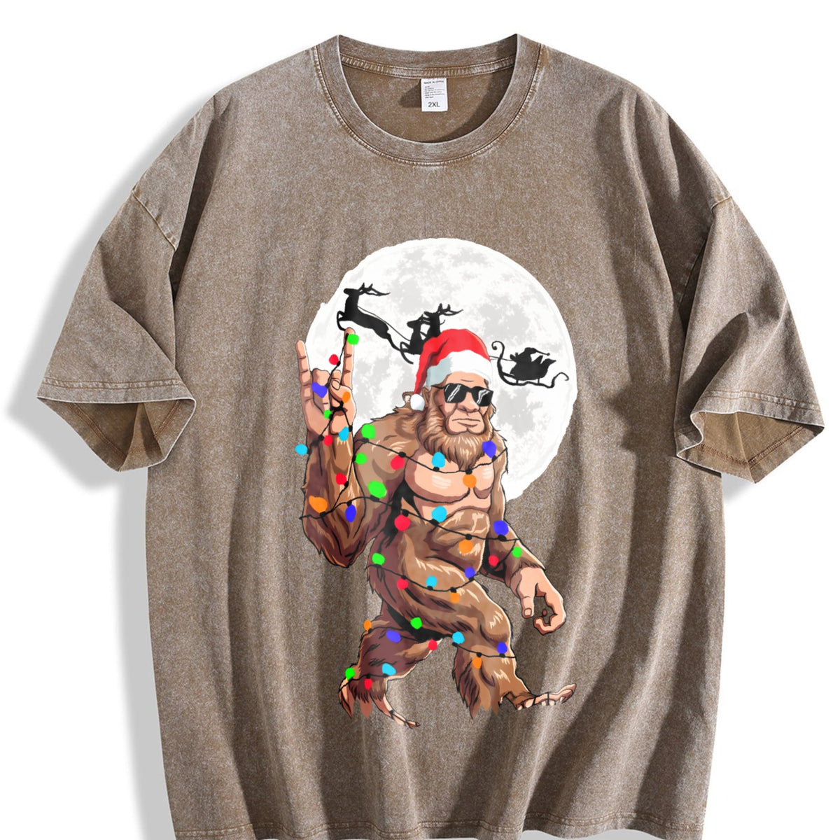 Funny Bigfoot Claus Christmas Vintage Washed T-Shirt product image 3