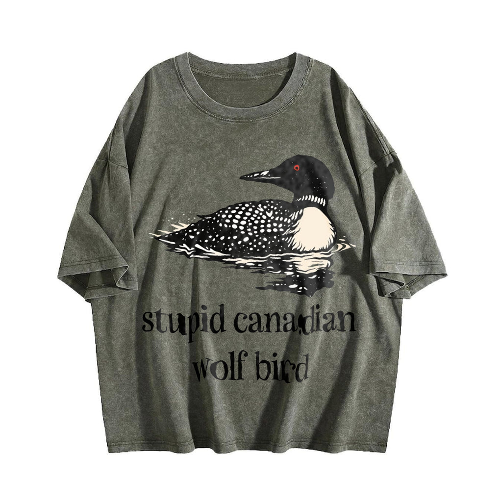 Stupid Canadian Wolf Bird Vintage Washed T-Shirt product image 4