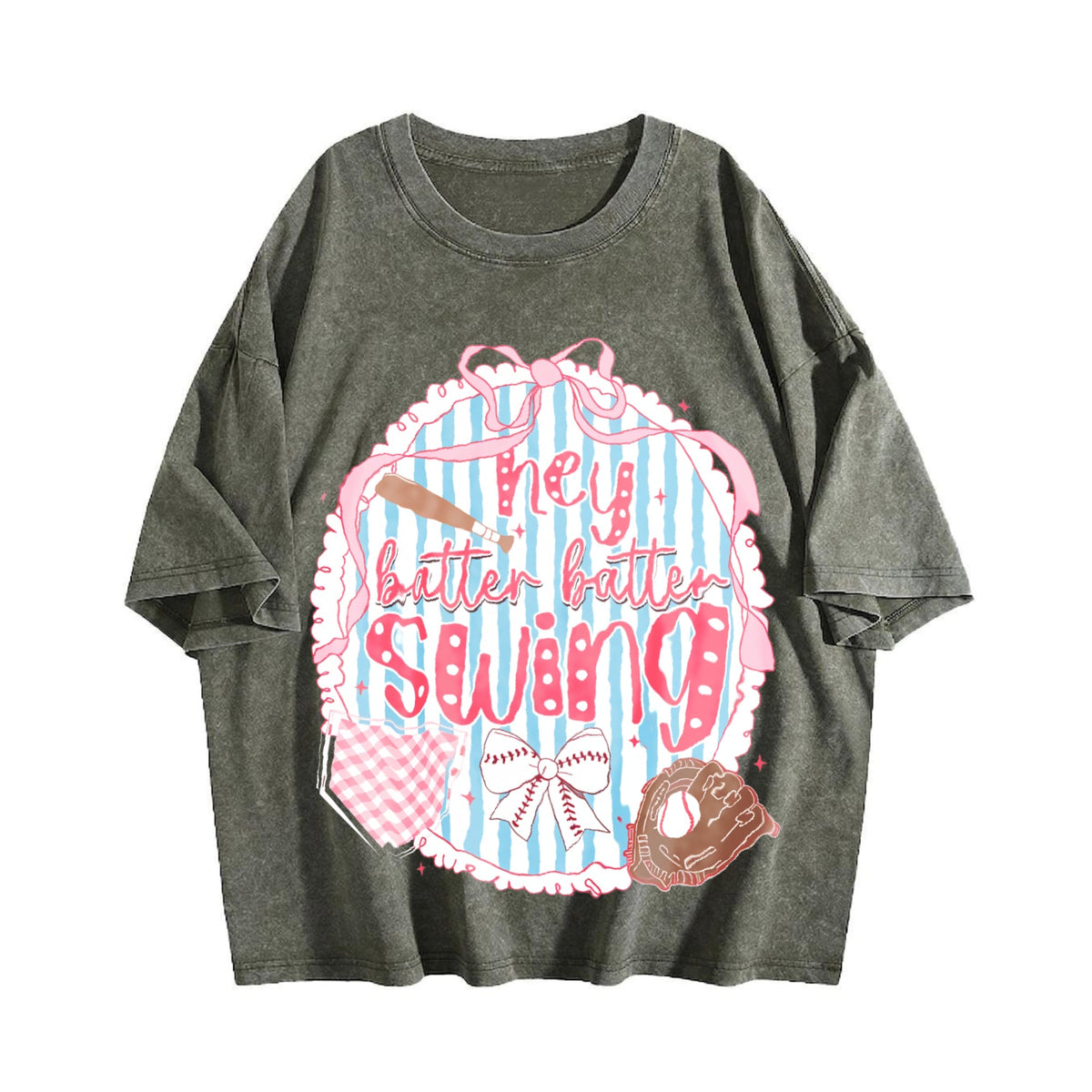 Preppy Baseball Bow Glitter Vintage Washed T-Shirt product image 4