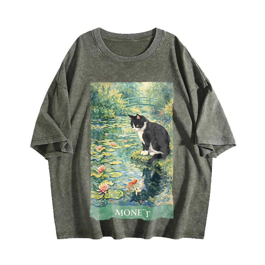 Monet Cat Art Vintage Washed T-Shirt product image 4