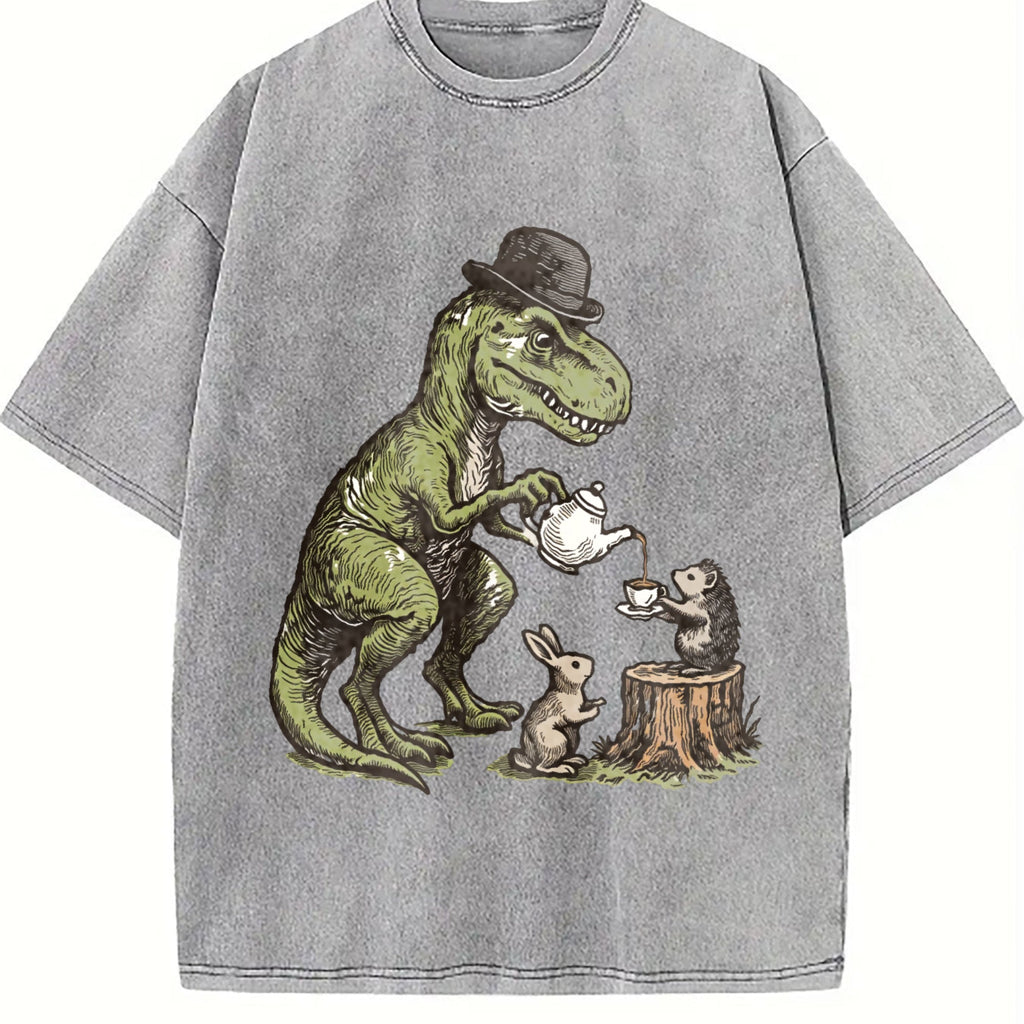 T-rex Tea Party Vintage Washed T-Shirt product image 5