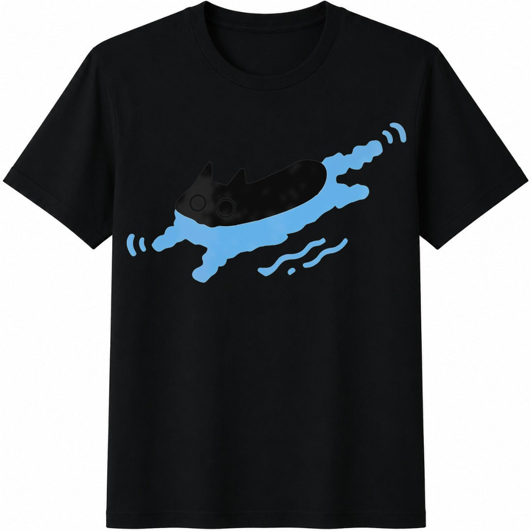 Cute Black Cat Swimming Summer -- Cotton T-Shirt product image 1