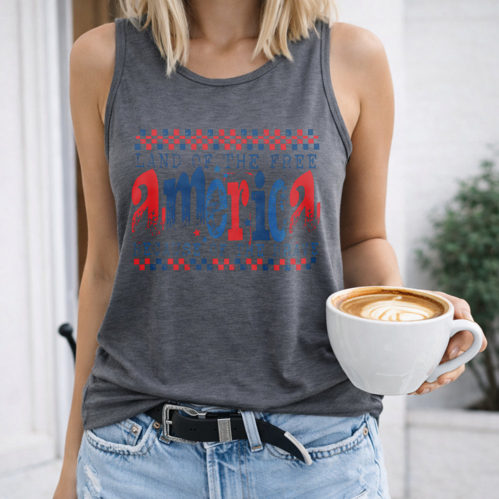 Land Of The Free Because Of The Brave Checkered Patriotic 4th Women's Tank Top