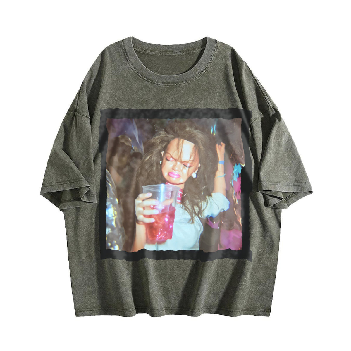 Doll Raising a Pink Drink Vintage Washed T-Shirt product image 4