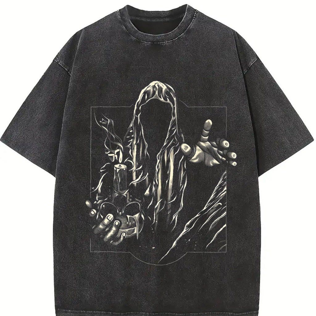 Faceless Reaper Skull Candle Art Vintage Washed T-Shirt product image 2