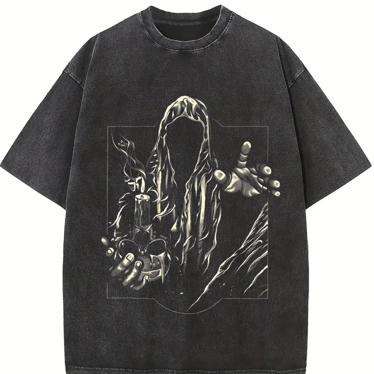 Faceless Reaper Skull Candle Art Vintage Washed T-Shirt product image 2