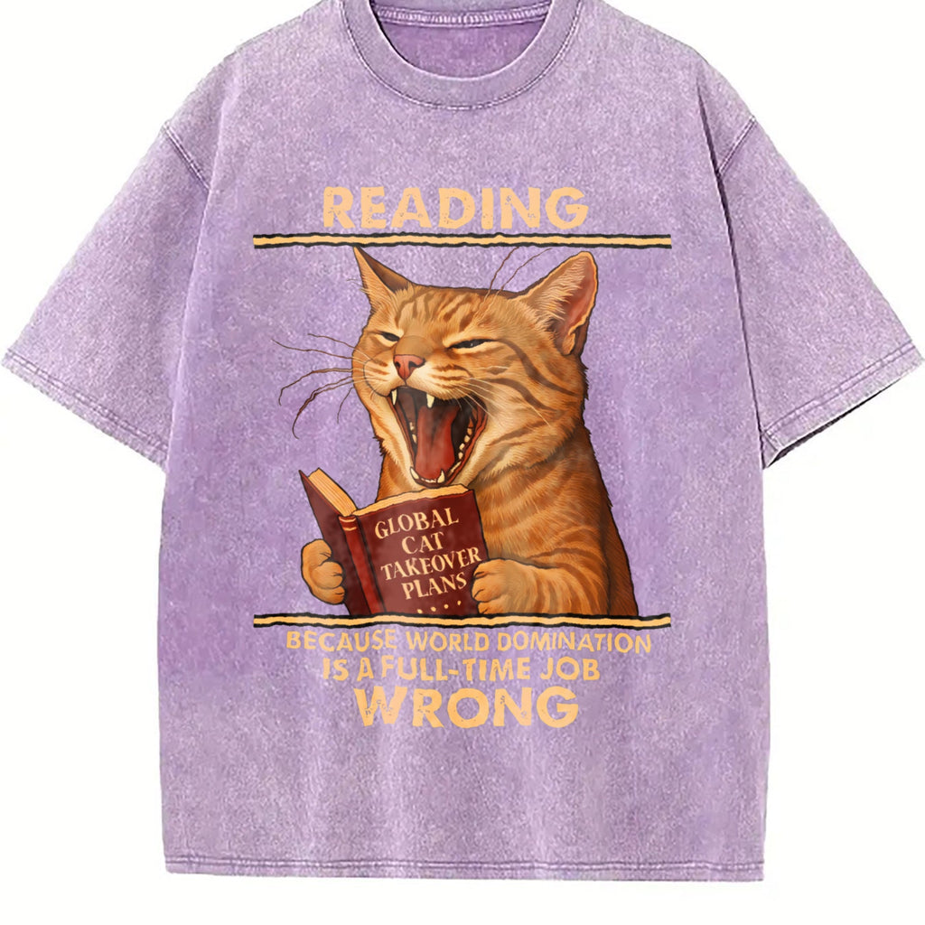 Funny Cat Reading Vintage Washed T-Shirt product image 6