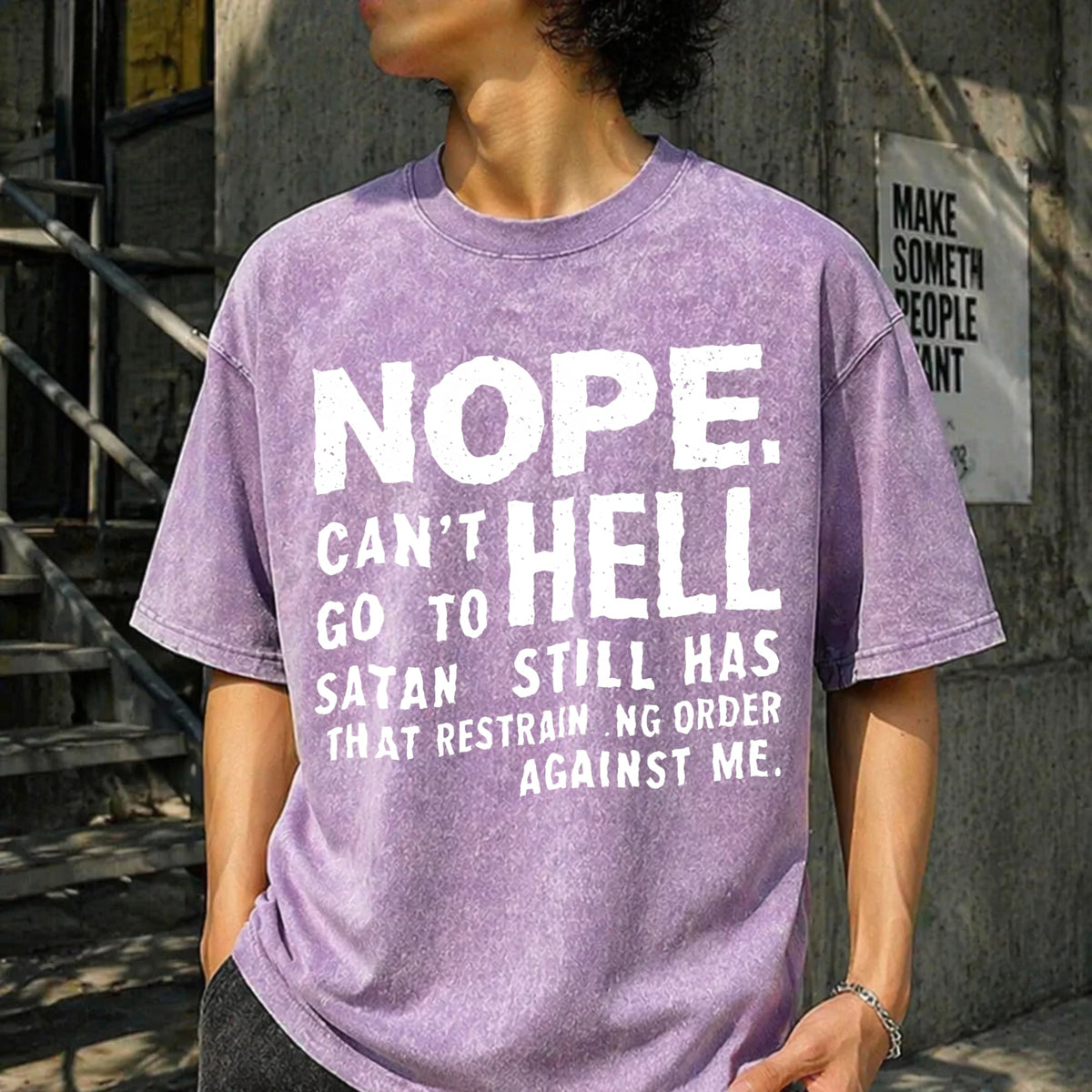 Nope Can't Go to Hell Slogan Vintage Washed T-Shirt product image 6