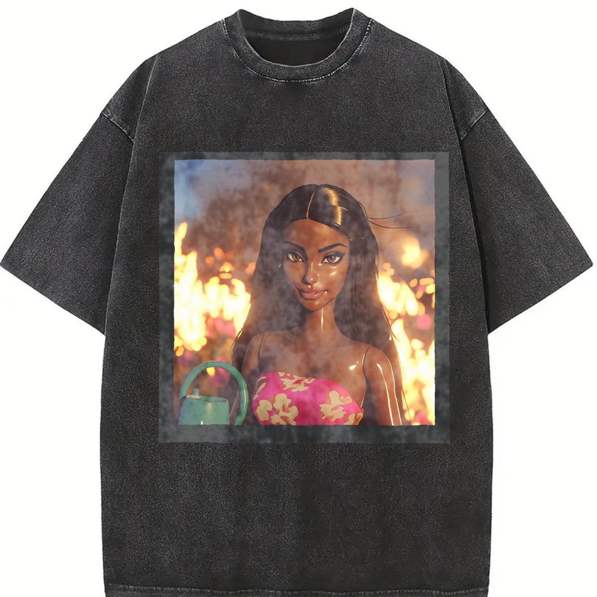 Doll with Flames in the Background Vintage Washed T-Shirt product image 2