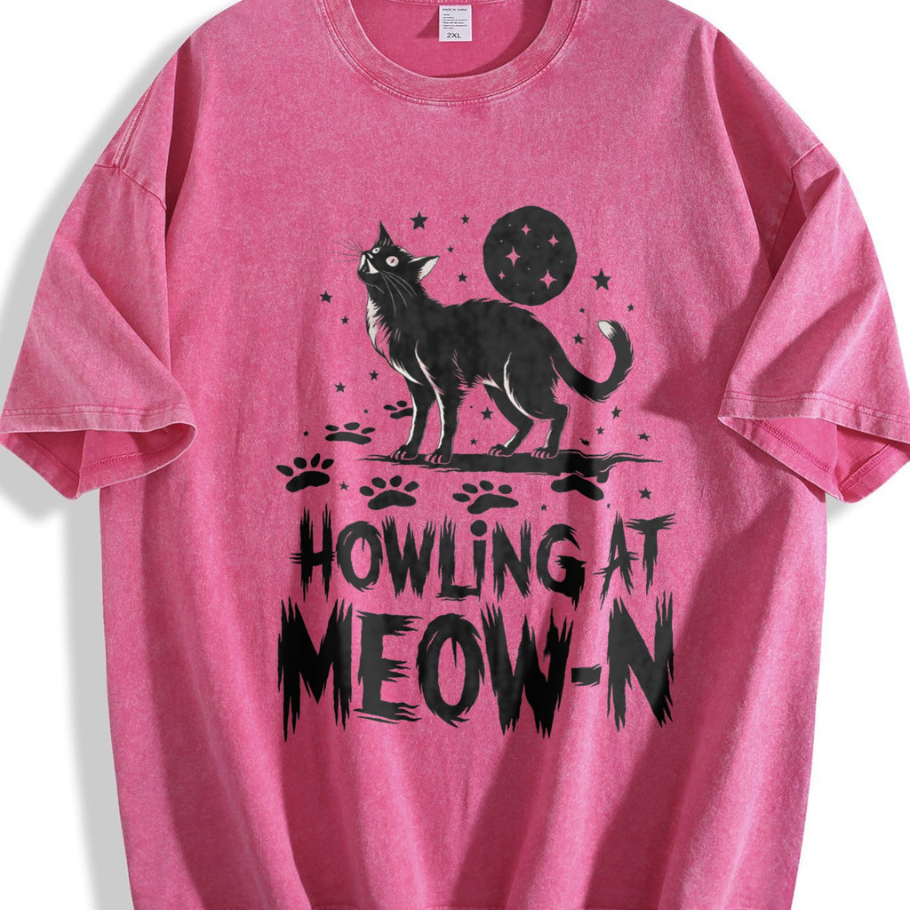 Funny Cat Howling At Meow-n Vintage Washed T-Shirt product image 7